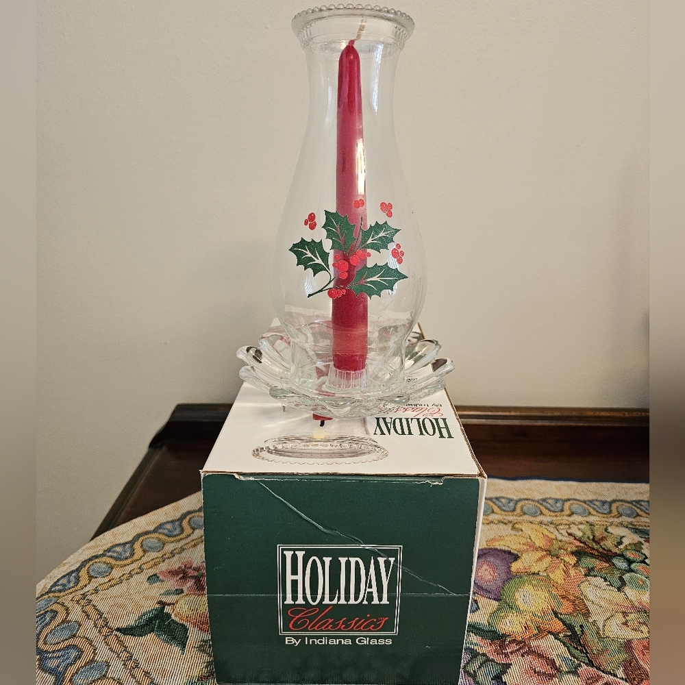 Vintage Indiana Glass Holiday Classics 3-Piece Candle Lamp Winter Christmas - Picture 5 of 9